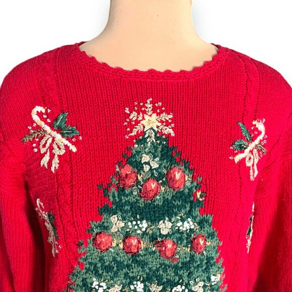 Vintage Tiara International Christmas Sweater XL Red Tree Teddy Bear Holiday - Picture 3 of 13
